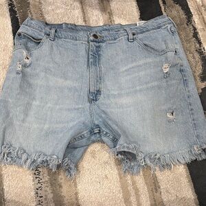 Wrangler Distressed and Cut off Light Blue Denim Shorts